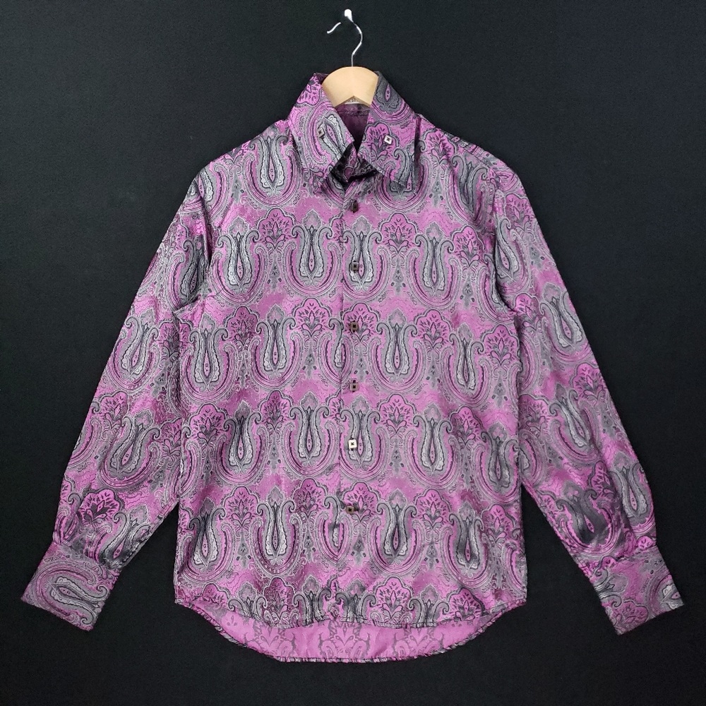 Angelino for Bermuda Flip Cuffs Paisley Western Button Front Long Sleeve Shirt